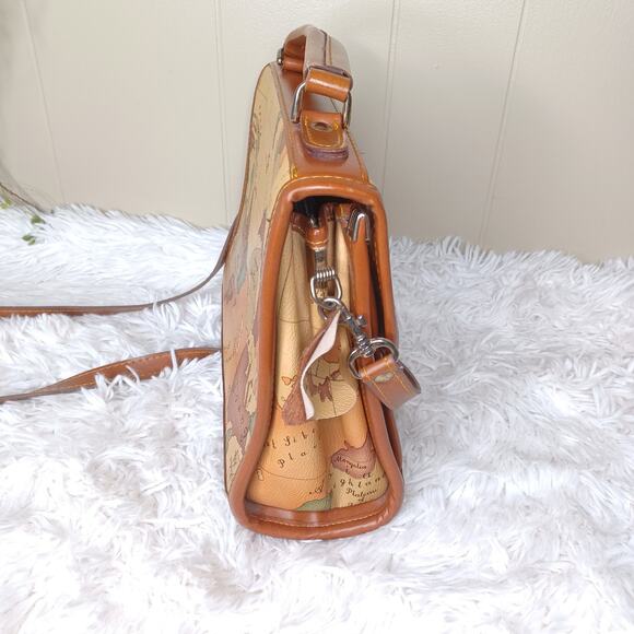 Vintage World Map Leather Hand Bag With Shoulder Strap Top Handle Crossbody - Picture 5 of 10